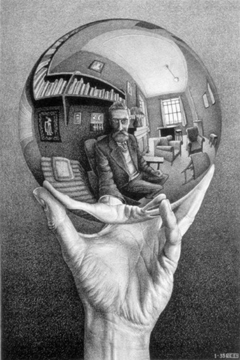 <p>M.C. Escher is famous for creating woodcuts, lithographs, and mezzotints inspired by this.</p>