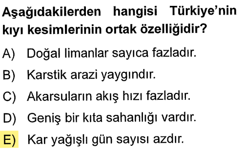 <p>Denizel iklim (nem) sayesinde kıyı bölgelerimizde kışlar ılıman geçer. Bu yüzden Karadeniz'den Akdeniz'e kadar tüm kıyılarda kar yağışı iç kesimlere göre çok daha azdır.</p>