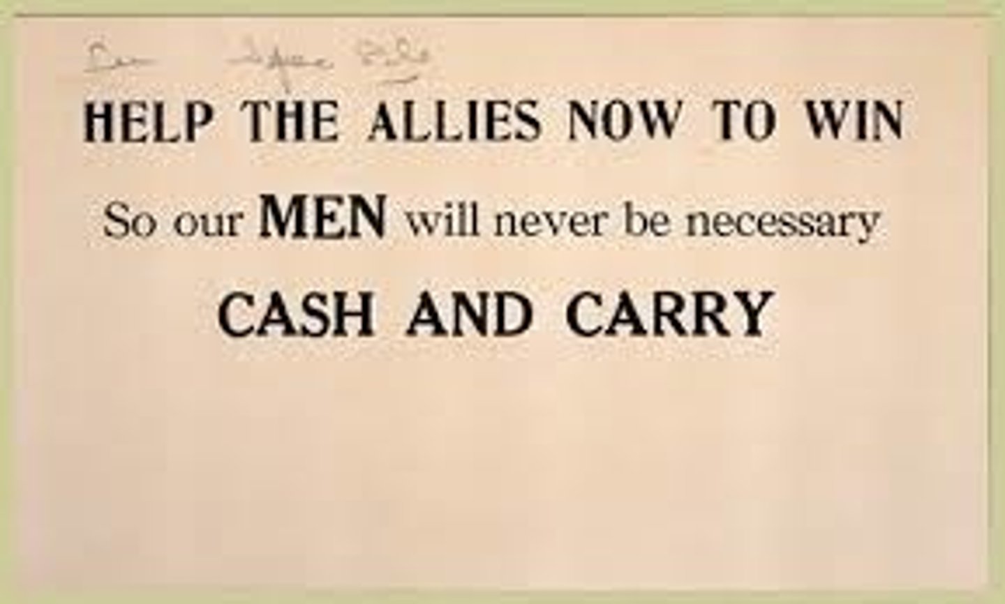 <p>policy adopted by the United States in 1939 to preserve neutrality while aiding the Allies. Britain and France could buy goods from the United States if they paid in full and transported them.</p>
