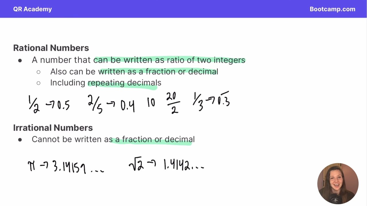 <p>a number that cannot be writen as a ratio/fraction of two integers </p><p></p><p>You have an irrational love of pi </p>