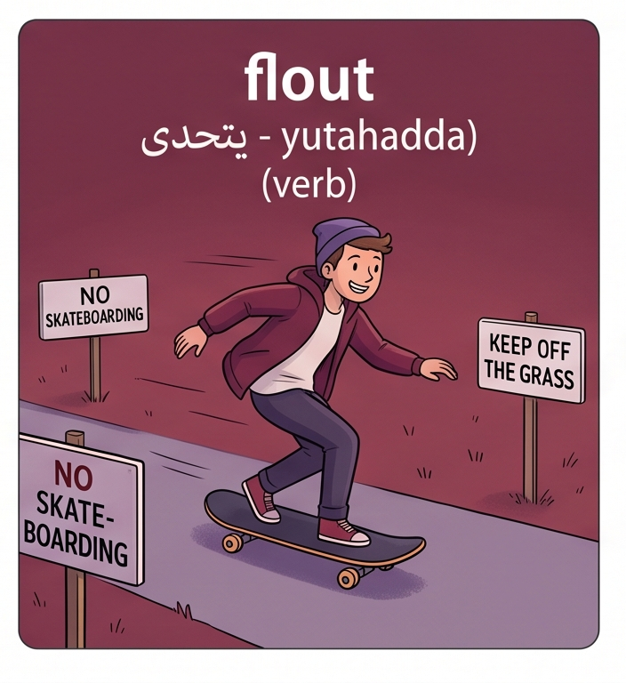 <p>openly disregard (a rule, law, or convention)</p>