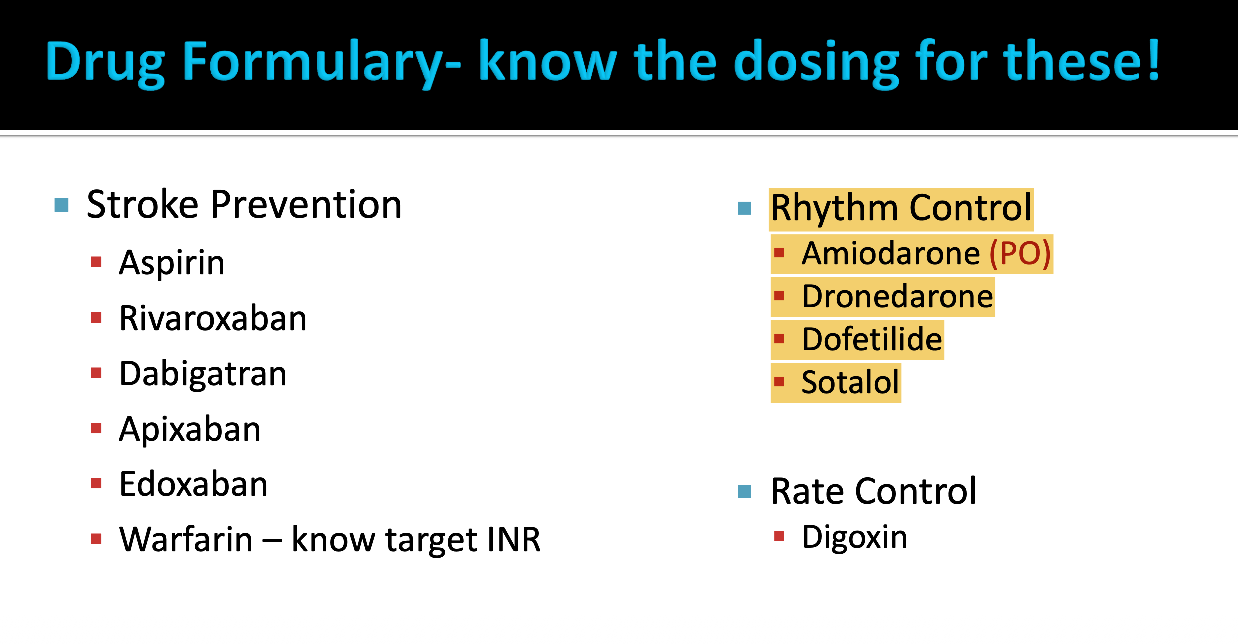 <p><span style="color: green;">Highlighted DON’T have to know dosing</span></p>