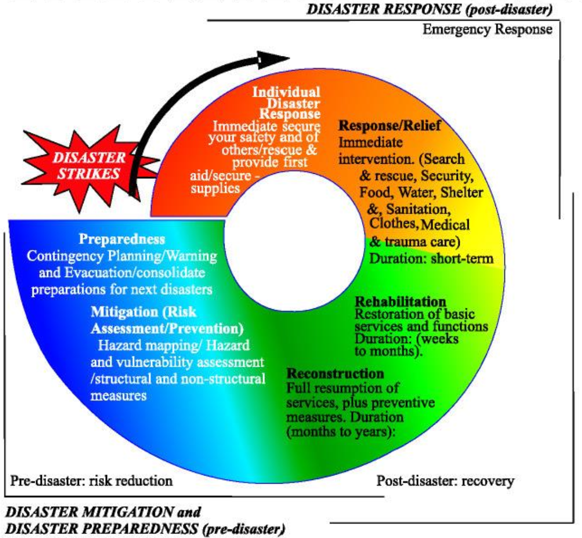 <p>3 stages in disaster management/DRRM cycle </p>