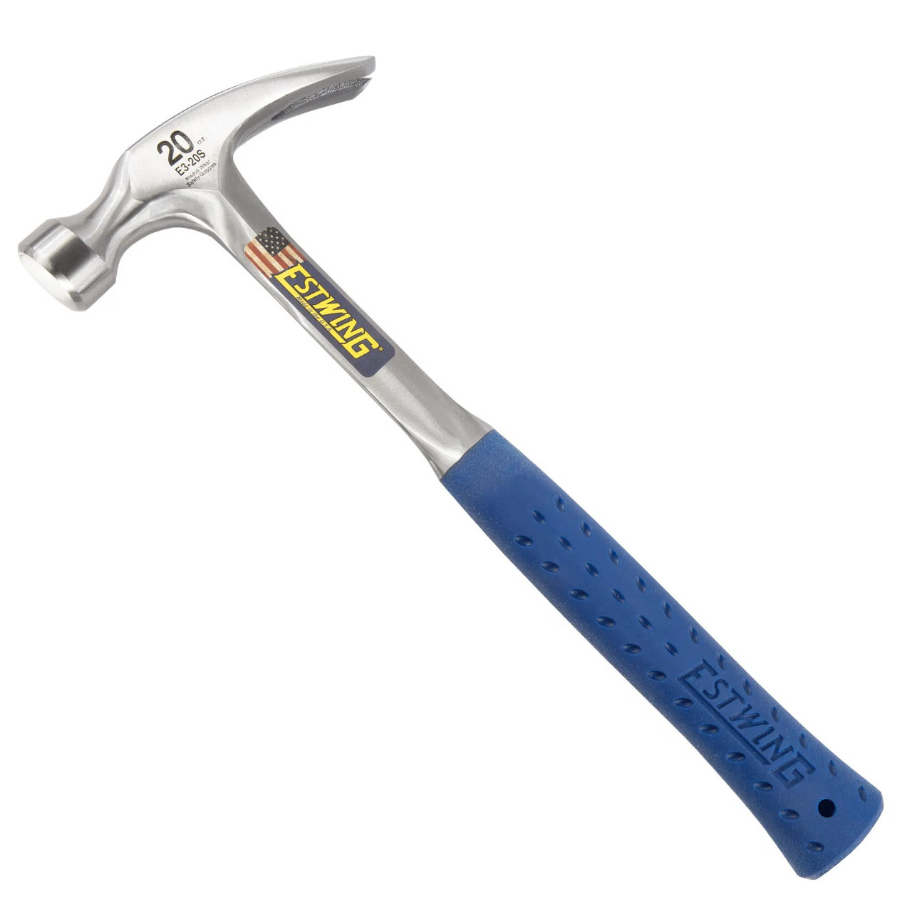 <p>Hammer with nearly straight claw , 16–28 oz head, used for pulling nails and framing work. Also called Ripping Hammer.</p>