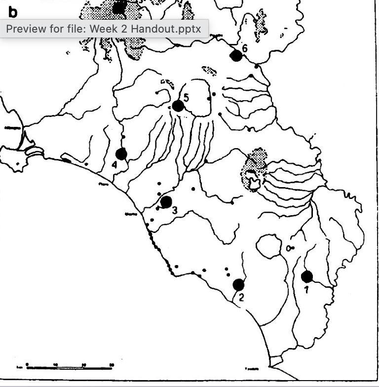 <p>Is this picture from the Bronze Age or the Iron Age? Identify the numbered regions.</p>