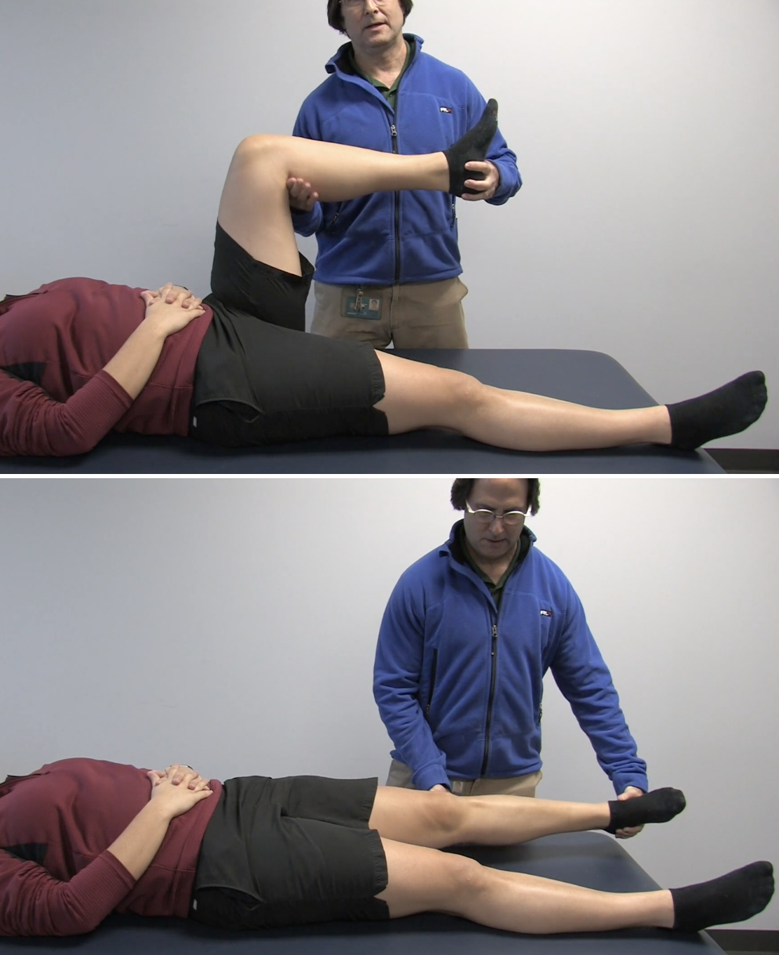 <p>LIGAMENTOUS STABILITY + MENISCUS</p><p><strong>Purpose</strong></p><ul><li><p><span style="color: red;"><strong>Torn medial or lateral meniscus</strong></span></p></li></ul><p></p><p><strong>How to perform</strong></p><ol><li><p>pt supine</p></li><li><p>Grasp heel &amp; flex hip and knee to approximately 90°</p></li><li><p>Palpate the medial and lateral tibiofemoral joint lines with the thumb and index finger of opposite hand</p></li><li><p>When the knee is flex, rotate the tibia</p><ol><li><p><strong>Medial meniscus → ER</strong></p></li><li><p><strong>Lateral meniscus → IR</strong></p></li></ol></li><li><p>Slowly extend the knee (some variations include simultaneous valgus force)</p></li></ol><p></p><p><strong>Positive test</strong></p><ul><li><p><span style="color: red;"><strong>Audible or palpable thud, pop, or click</strong></span><strong> </strong>(, especially when accompanied by joint-line pain???</p></li><li><p><span style="color: red;"><strong>Pain reproduction</strong></span></p></li></ul><p></p>