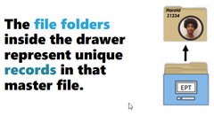 <p>Stores information about one specific entity in a master file. "file folder inside the drawer"</p>