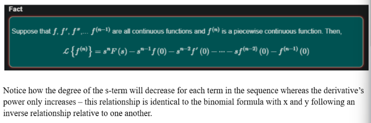 <p>Solving differential equations with the Laplacian requires that we modify the differential equation such that it is transformed from the t-domain into the s-domain; from there, we isolated the Y(s) function and solve for the inverse Laplacian using the rules defined in 4.3. </p><p></p><p></p>
