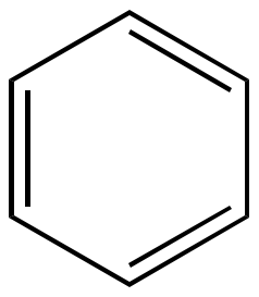 <p>carbon ring with alternating double bonds</p>