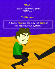 <p>the lowest point of something</p>