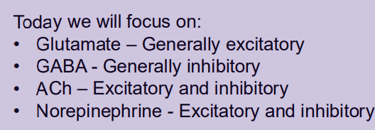 <p>along with electrical signals, are the</p><p>language of nervous system</p><p>• 50 or more neurotransmitters have been identified</p><p>• Classified chemically and functionally</p>