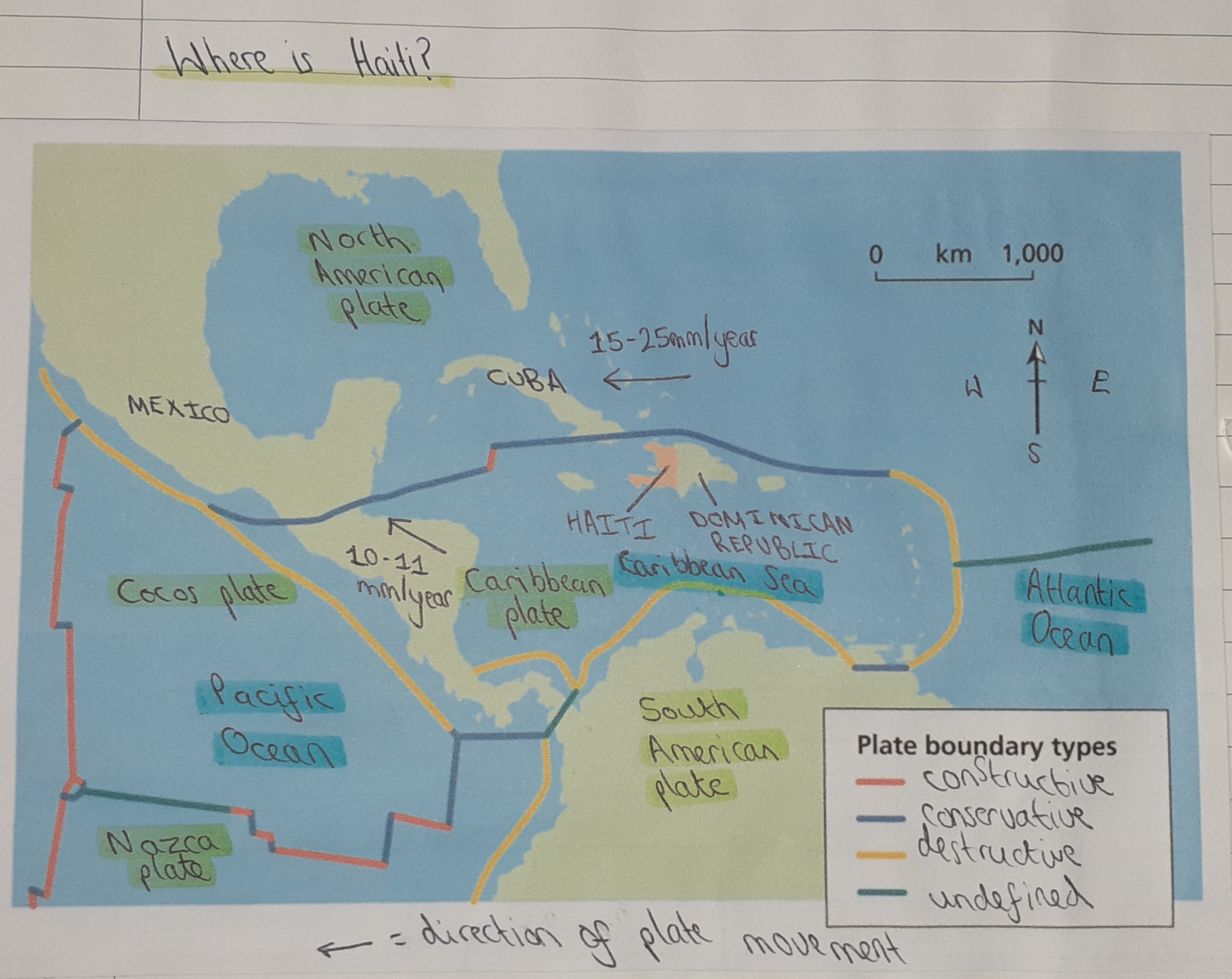 <ul><li><p class="has-focus">on an island in the Caribbean Sea</p></li><li><p>West of the Dominican Republic</p></li><li><p>borders the Dominican Republic</p></li><li><p class="has-focus">South-East of Cuba</p></li><li><p class="has-focus">East of Mexico</p></li><li><p class="has-focus">on the Caribbean plate</p></li><li><p class="has-focus">South of the conservative plate boundary between the Caribbean and North American plates</p></li></ul><p></p>
