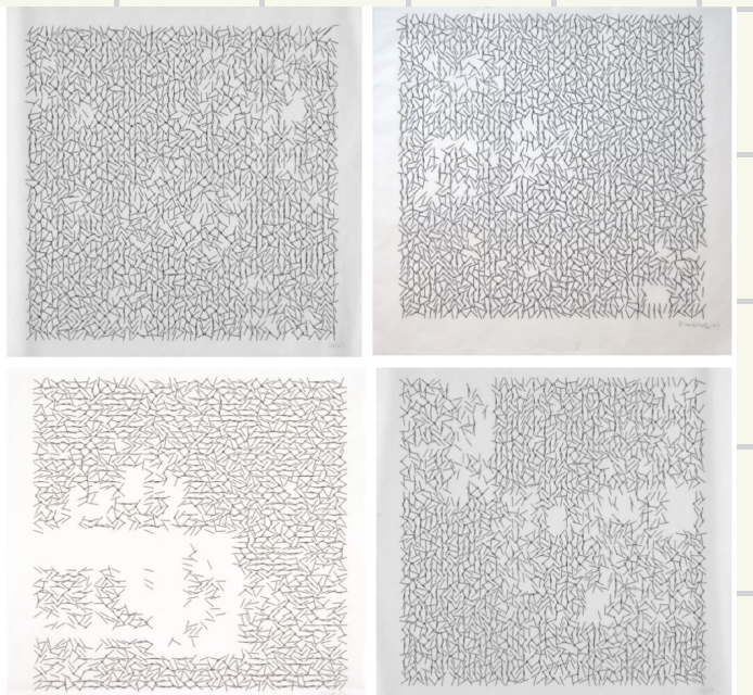 <p>Vera Molnar - early plotter drawing- 1968</p><ul><li><p>pioneer of computer art </p></li><li><p>”Interruptions”</p></li></ul><p></p>