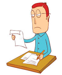 <p>He is reviewing some papers.</p>