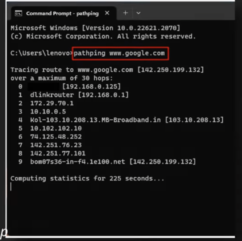 <p>combines ping and tracert to test each hop</p>