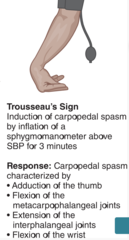 <p>Test that can indicate low calcium or magnesium levels and spasms in the wrist and hand (carpopedal spasms) when a blood pressure cuff is inflated above the systolic blood pressure.</p>