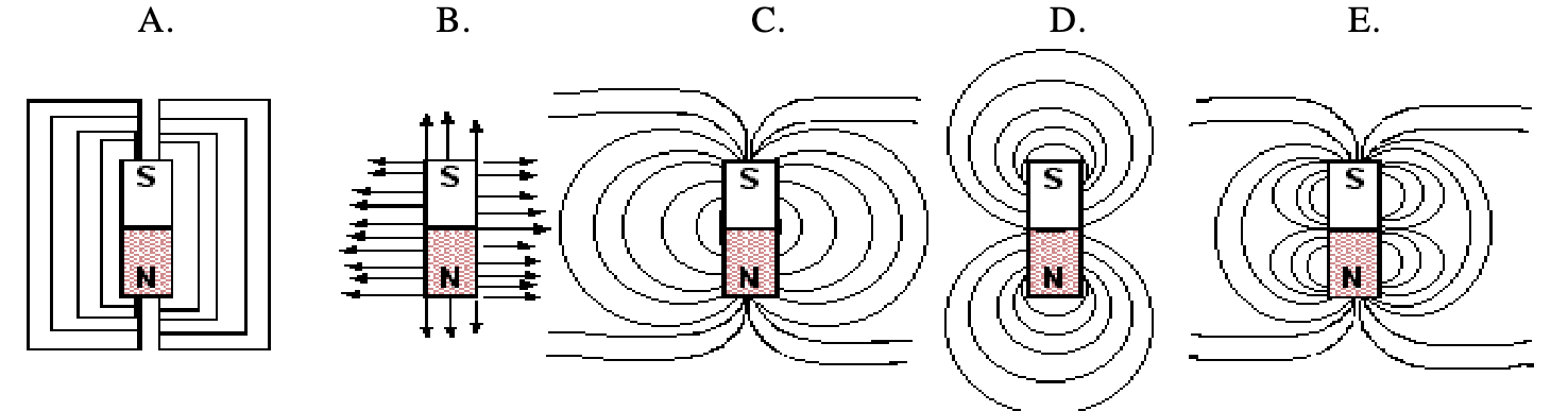 <p><span>Identify the correct geometry, or shape, of the magnetic field surrounding a single magnet.</span></p>