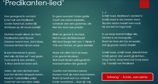 <p>geef de context van ‘Predikanten-lied’. </p>