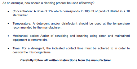 <p>principle defining four key factors in order to reach good cleaning process:</p><ul><li><p>concentration</p></li><li><p>temperature</p></li><li><p>mechanical action</p></li><li><p>time</p></li></ul><p>decreasing one factor should be compensated by another</p><p></p>