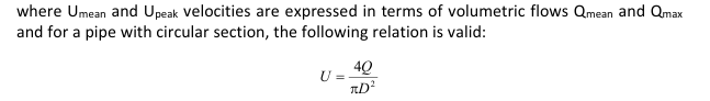 <p>U=4Q/pi D²</p>