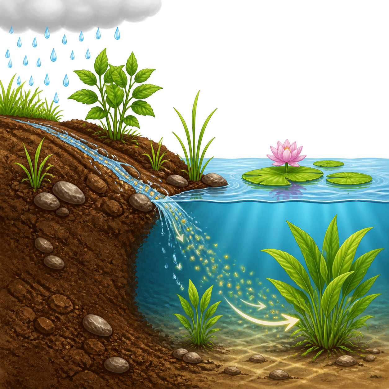 <p>Substances washed into the water from land that help organisms grow and survive.</p>