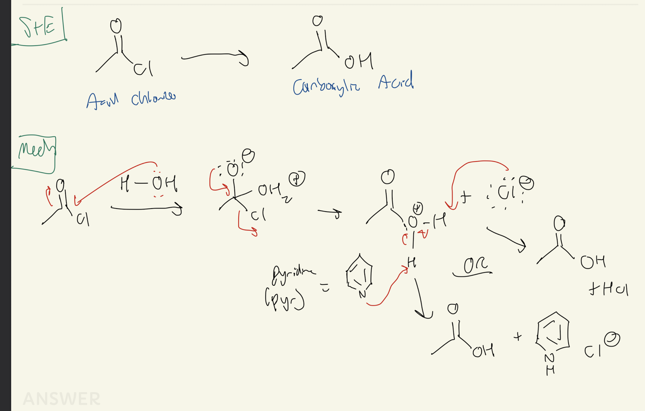 <p><strong>Acid Chloride → Carboxylic Acid</strong></p>