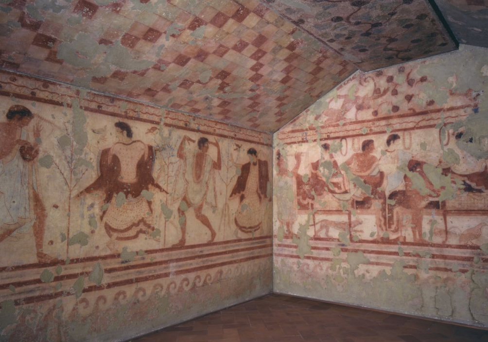 <p>Where is the Tomb of the Triclinium located, and what is its medium?</p>
