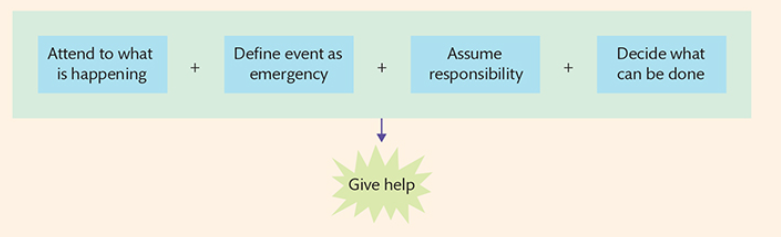 <ul><li><p>Whether people help depends on the outcome of a series of cognitive decisions</p><ul><li><p>These decision become more difficult the more people that’re present</p></li></ul></li><li><p>In an emergency we have to:</p><ul><li><p>Notice + attend to what’s happening</p></li><li><p>Interpret the situation as an emergency</p></li><li><p>Assuming responsibility</p></li><li><p>Decide what to do]=</p></li></ul></li></ul><p></p>