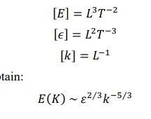 <p>The inertial subrange is a range of eddy scales where energy is transferred from large to small eddies without production or dissipation, and the -5/3 law is derived by using dimensional analysis to relate the energy spectrum solely to the energy dissipation rate (<span>$\varepsilon$</span>) and the wavenumber (<span>$k$</span>).</p>