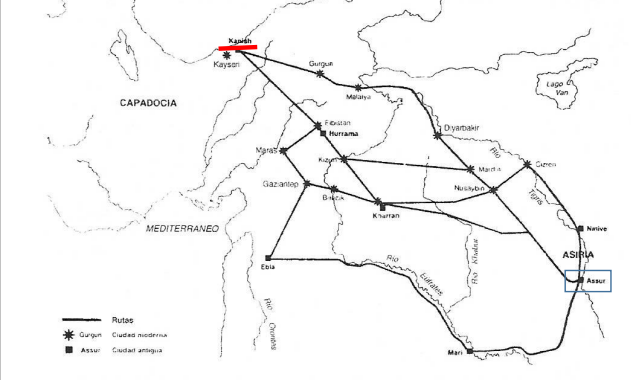 <p>ASENTAMIENTOS ASIRIOS (KÂRUM) HACIA EL 2000-1800 a. C.</p>