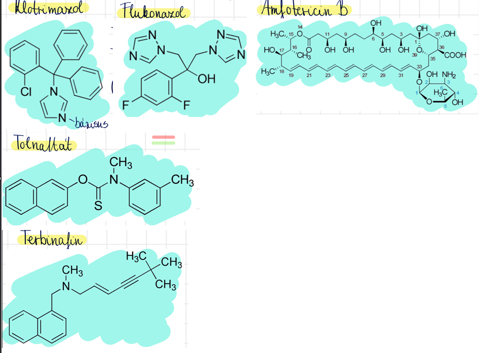 <p>klotrimazol (Canesten) <br>flukonazol (Diflucan) <br>tolnaftát (Chinofungin) <br>terbinafin (Terbisil) <br>amfotericin-B</p>