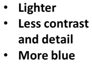 <p>An artist can make objects appear further away by making them <strong>paler, more blue, and less distinct</strong>.</p>
