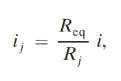 <p>a circuit analysis tool used to find the current through a single resistance from a collection of parallel-connected resistances when the current into the collection is known. where ij is the current through the resistance Rj and i is the current into the parallel-connected resistances whose equivalent resistance is R . eq</p>