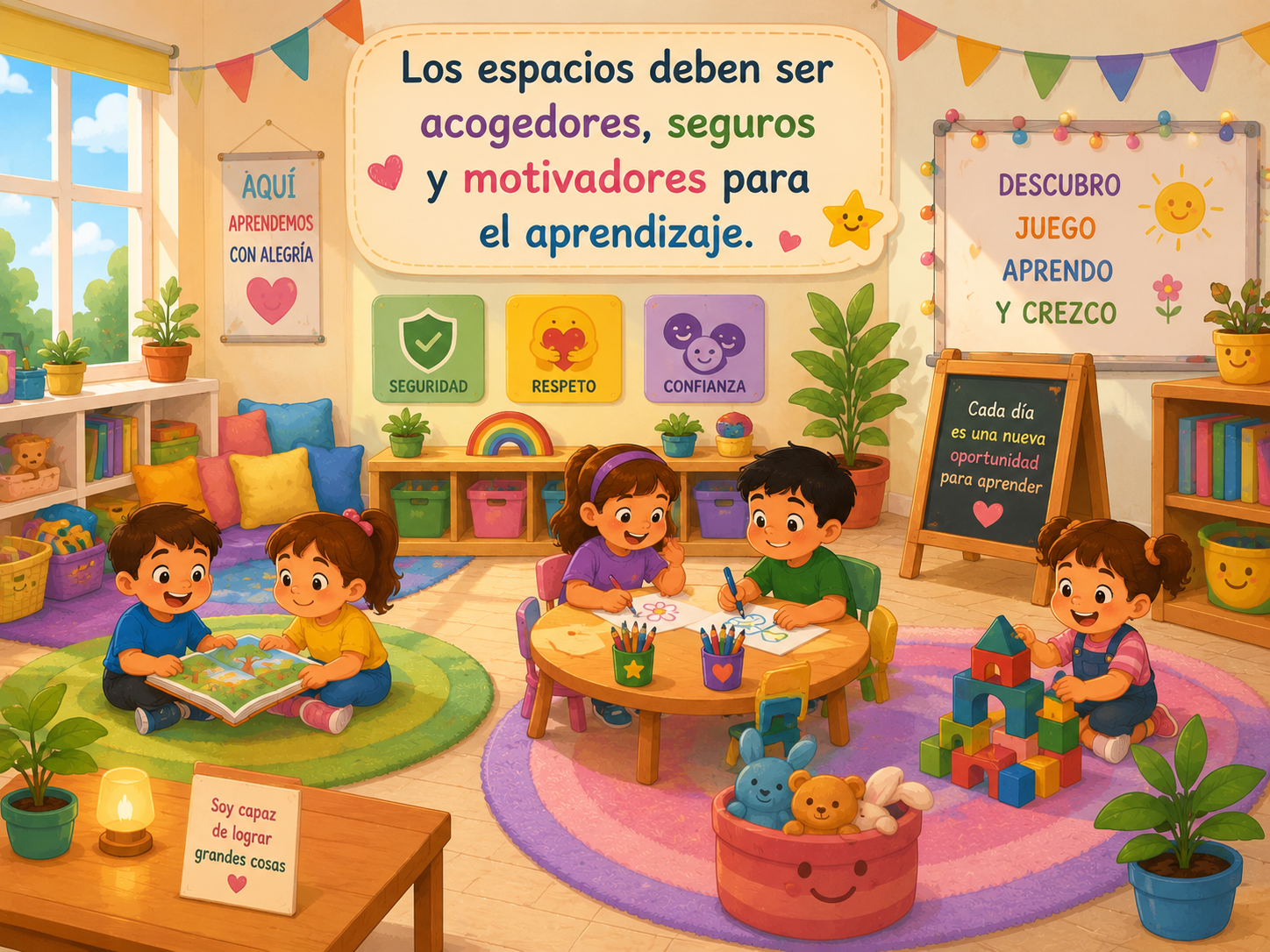 <p>Los espacios deben ser acogedores, seguros y motivadores para el aprendizaje.</p>