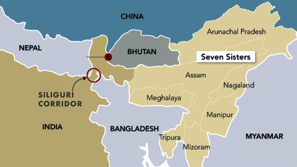 <p>between mainland india and northeastern part of india - bengal </p>