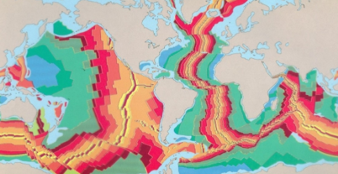 <p><span>Which among the colors below represents the </span><strong>OLDEST seafloor rocks</strong><span>, based on the figure above?</span></p>