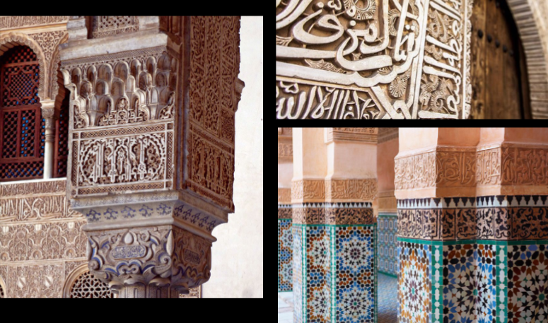 <p>The ___ is especially known for its intricate geometric</p><p>tilework and carved ___ decoration</p>