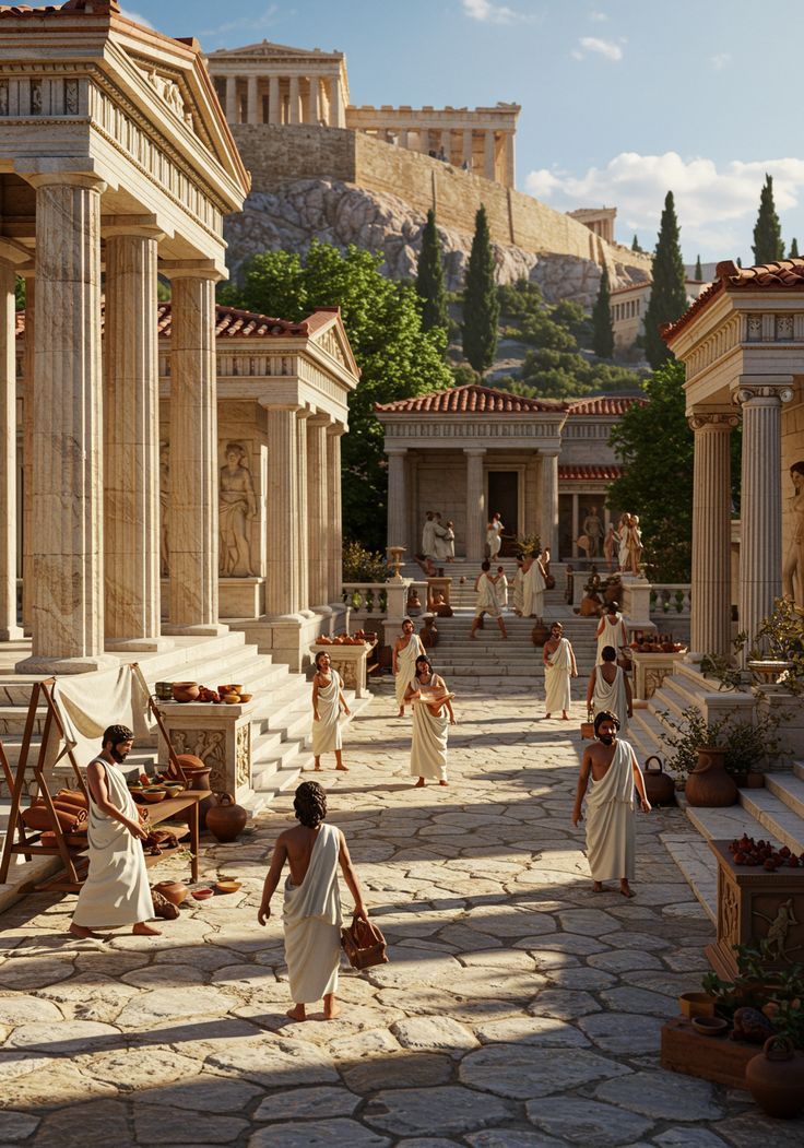 <p>An open space used for assemblies and markets in ancient Greece.</p>