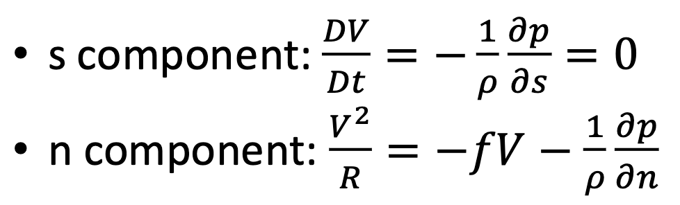 <p>Assumption that the atmosphere is in a purely horizontal, frictionless flow that is also steady state. Thus DV/Dt =0. This implies that there is no PGF in the direction of the flow, indicating that flow is parallel to isobars. <br></p>