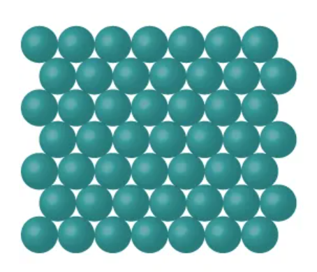 <ul><li><p>A solid whose atoms, ions, or molecules are arranged in a regular, repeating pattern</p></li><li><p>Has a highly ordered internal structure</p></li><li><p>Usually has a sharp, well-defined melting point</p></li><li><p>Most metals and ionic compounds are crystalline</p></li></ul><p></p>