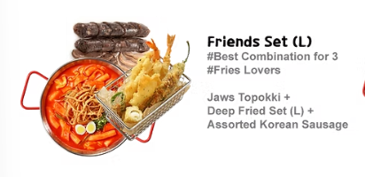 <p>Contains a larger assortment of Jaws favorites: Jaws Topokki, Deep Fried Set (L), Assorted Sausage good for 3 people </p>