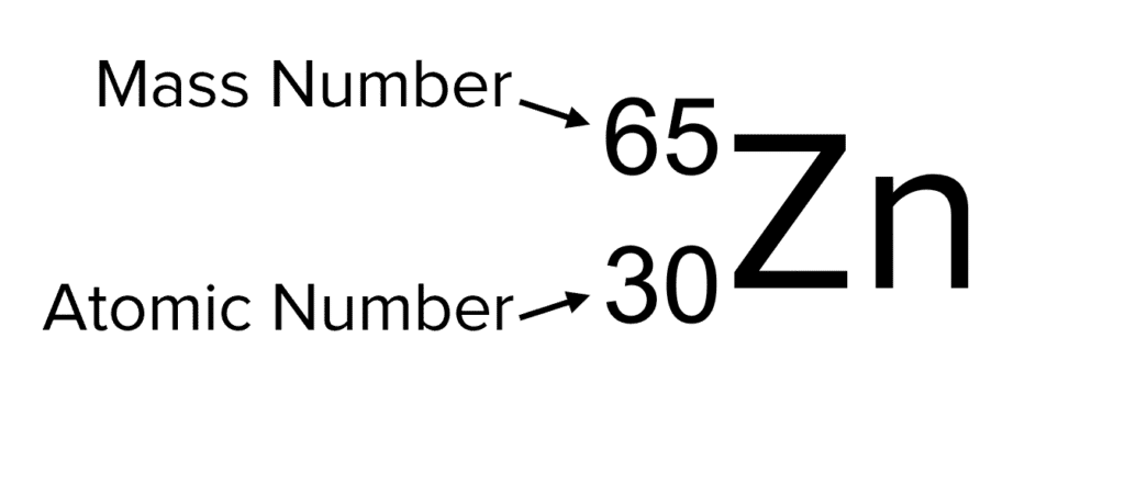 <ul><li><p>Mass number is the number of protons and neutrons</p></li><li><p>Atomic number is the number of protons (and electrons)</p></li></ul><p></p>