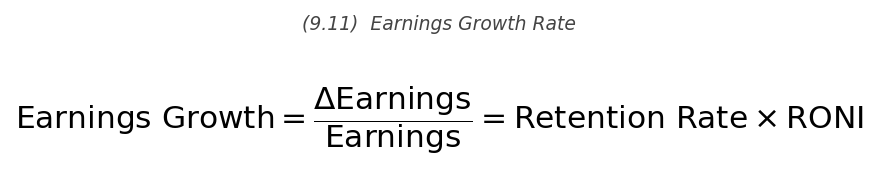 <p>g = \text{Retention Rate} \times \text{Return on New Investment}</p>