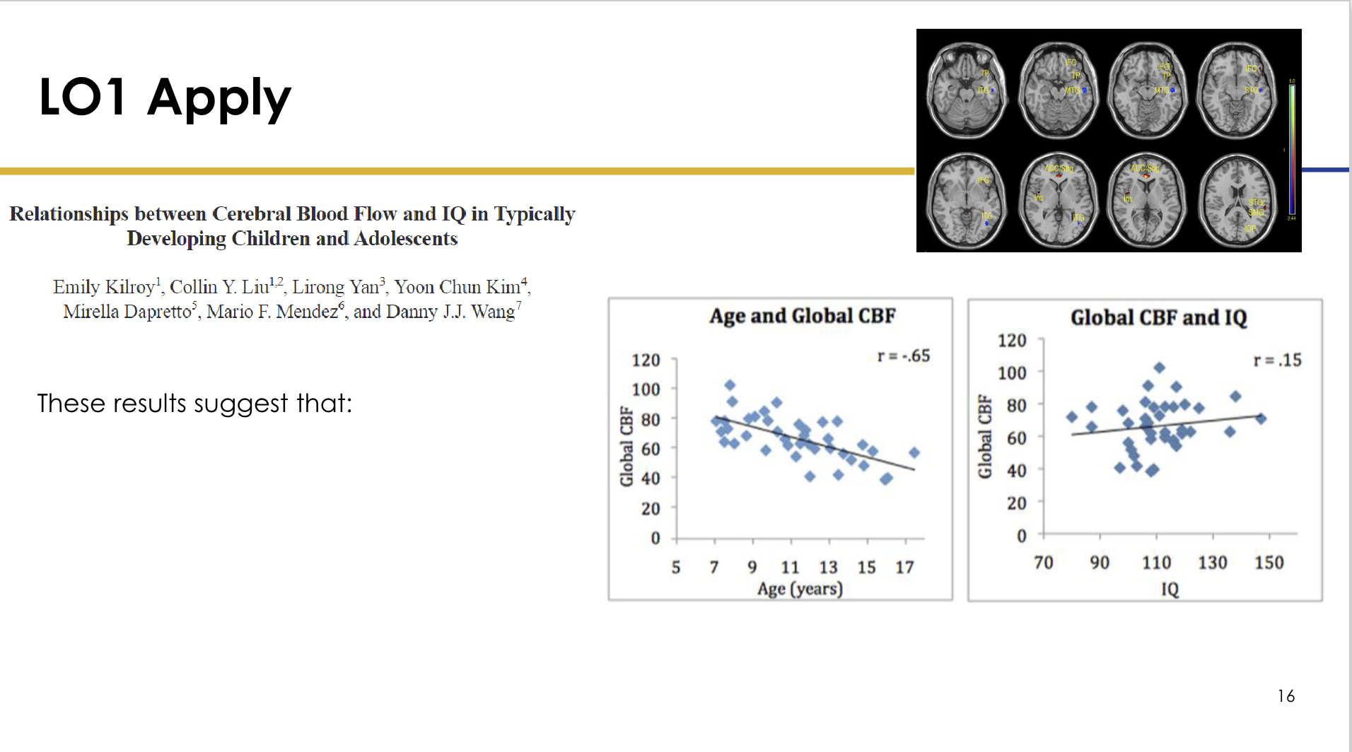 <p>What relationships were shown between age, IQ and global cerebral blood flow?</p>