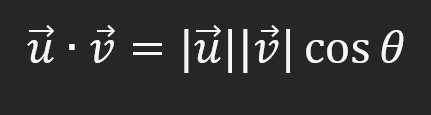 <p>u*v=|u||v|cos(degree/theta)</p>