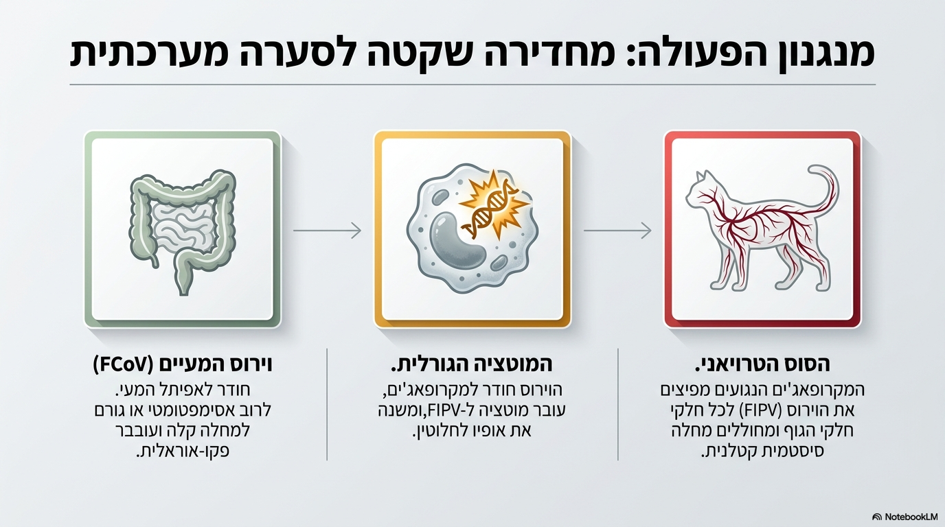 <ul><li><p><strong>מקור השם</strong>: לווירוס יש <strong>צורת כתר</strong>, ומכאן נגזר שמו.</p></li><li><p><strong>החדירה הראשונית</strong>: בצורתו המקורית, הווירוס חודר אל <strong>אפיתל המעי</strong> ובדרך כלל <strong>אינו גורם למחלה</strong>.</p></li><li><p><strong>ההתפתחות למחלה סיסטמית</strong>: הווירוס מסוגל להיכנס לתוך תאי מערכת החיסון מסוג <strong>מקרופאג'ים</strong>, שם הוא עובר מוטציה, נקרא וירוס ה<strong>אף.איי.פי.</strong> וגורם למחלה סיסטמית קשה</p></li></ul><p></p>