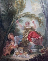 <p>Which visual characteristic MOST strongly supports identifying the artwork below as Rococo?</p>