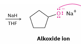 <ul><li><p>strong base (NaH) and THF</p></li></ul><p></p>