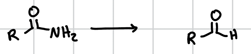 <p>reduction of amides w/ DiBAl</p>