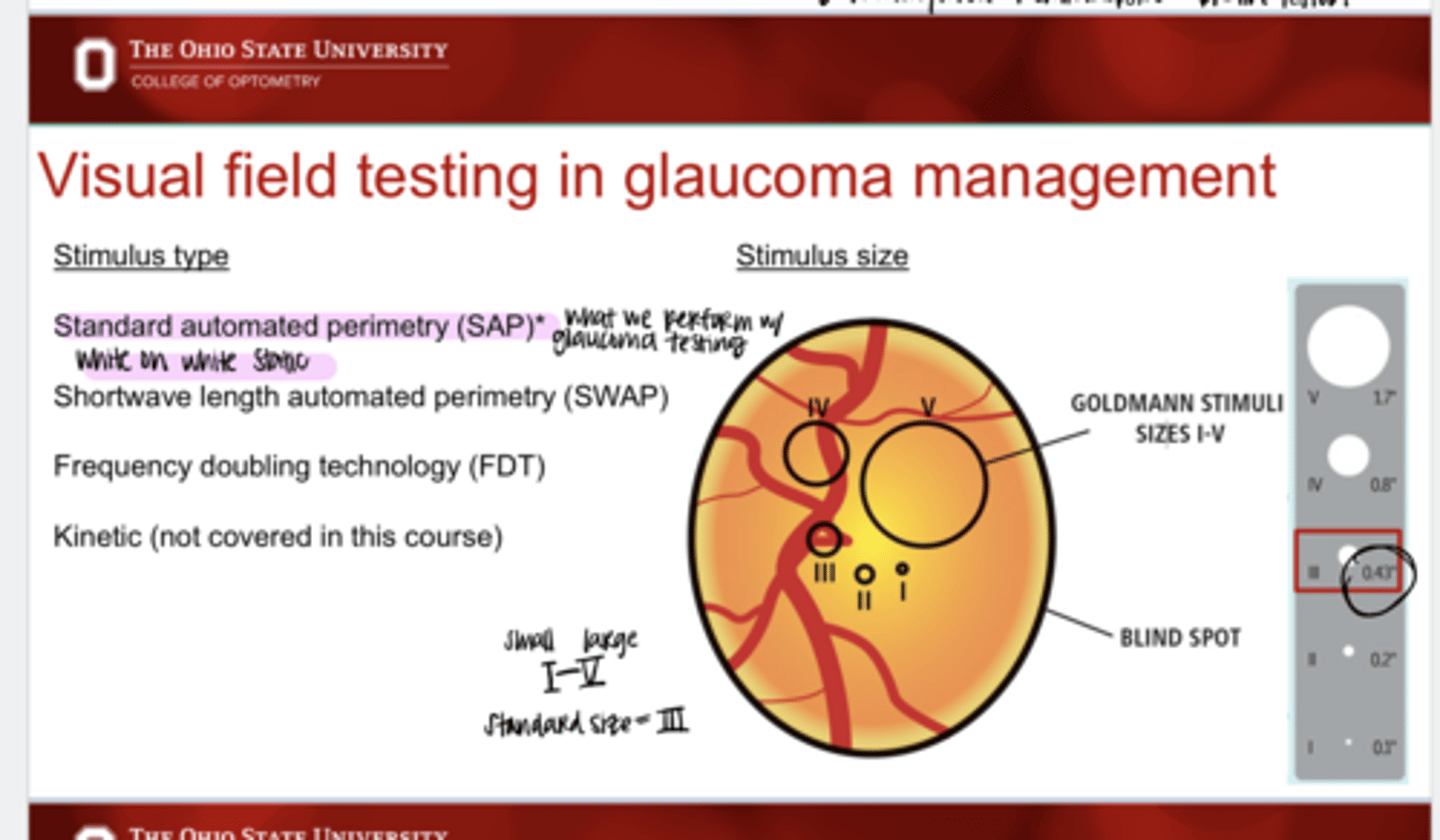 <p>What is the size (in degree) of the Goldmann Stimulus size III?</p>